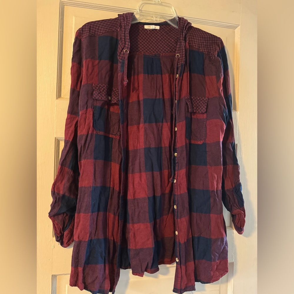 Maurices Burgundy and Navy Checkered Shirt